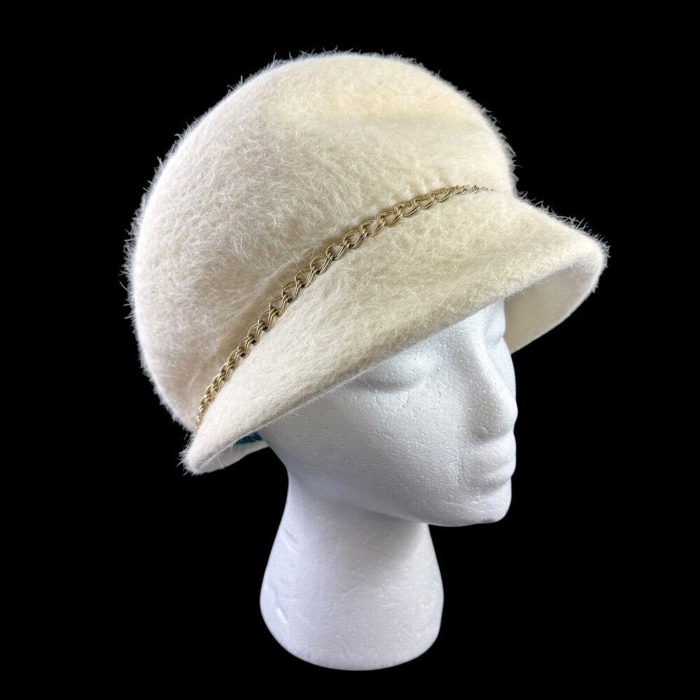 William Kitt White Wool Felt Hat with Chain Vintage 1960s Coronetta Italy - Picture 1 of 8